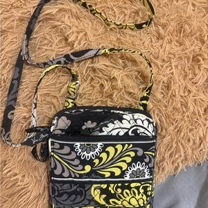 Vera Bradley Black, Yellow & Gray Floral Mini Hipster Triple Zip Crossbody Bag